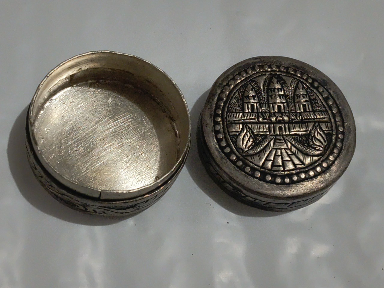 Trinket Box Angkor Wat Temple Khmer stamp Silver Copper Betelnut Cambodia