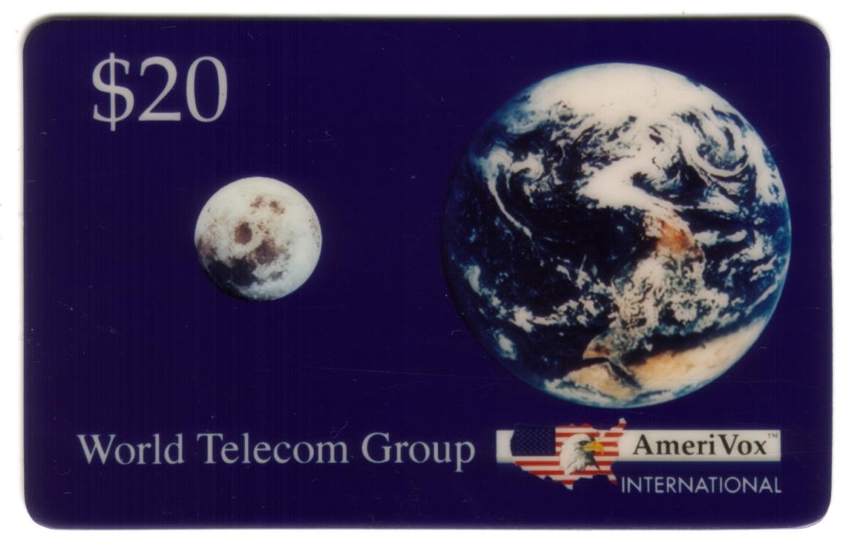 $20. Earth & Moon: World Telecom Group Int’l: Dark Blue Space USED Phone Card