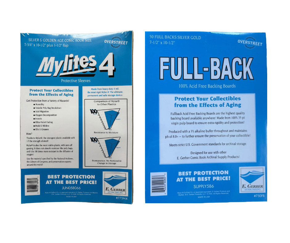 100 Mylites 4 Mil Mylar Silver & Golden Age Comic Book Bags and Full Back Boards