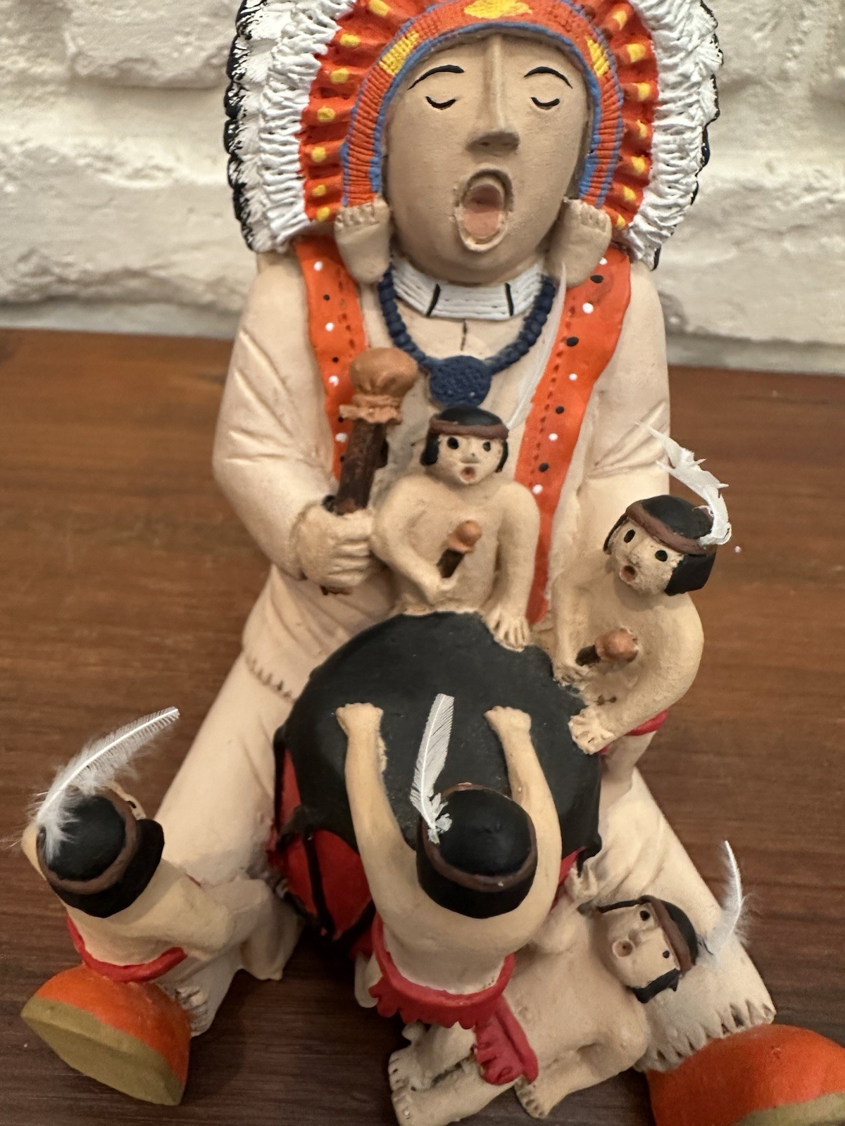 Storyteller Native American Legacy Hand Painted Chief Sculpture Feathers