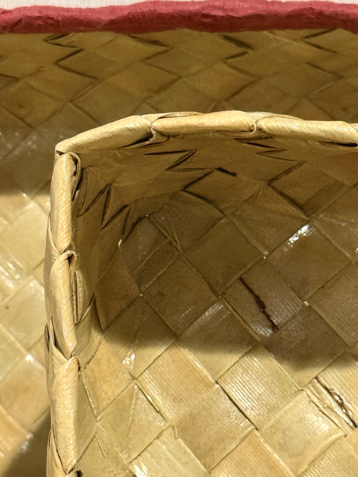 Vintage Lauhala Woven Box with Lid Boho Raffia Wood Bead Details Hawaiian Style