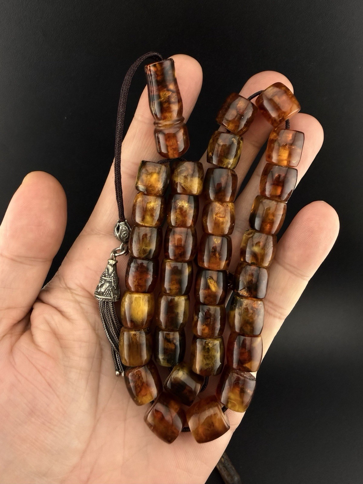Antique Pressed Amber Islamic Tasbih Prayer Rosary 33-Bead مسبحة مسباح كهرب كبس