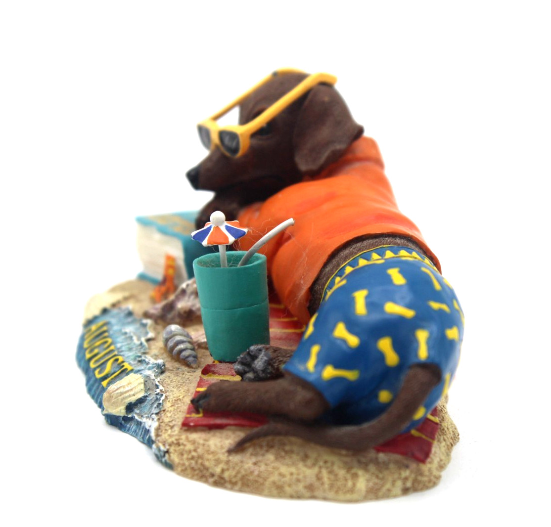 Danbury Mint Dachshund AUGUST Perpetual Calendar Figurine Summer Beach Pool Dog