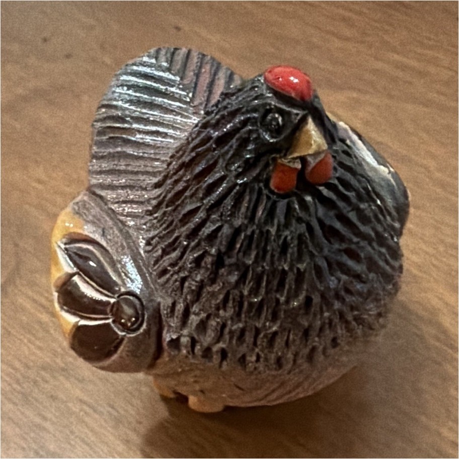 Metal Chicken Hen Figurine – Brown & Gray with Red Comb Decorative Statue