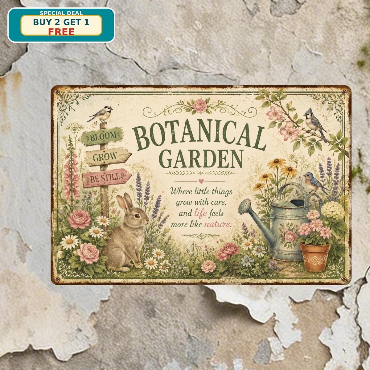 Botanical Garden Nature Greenhouse Herbal Plant Shop Florist Metal Tin Sign 8×12