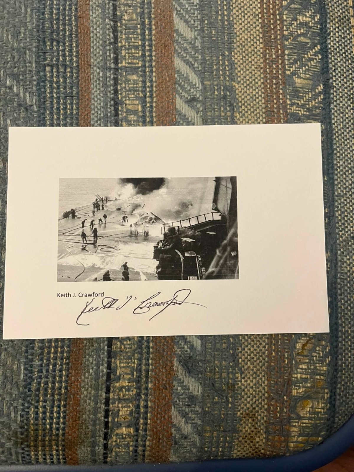 KEITH J. CRAWFORD WORLD WAR 2 WW2 VETERAN SIGNED INDEX CARD AUTOGRAPH #1