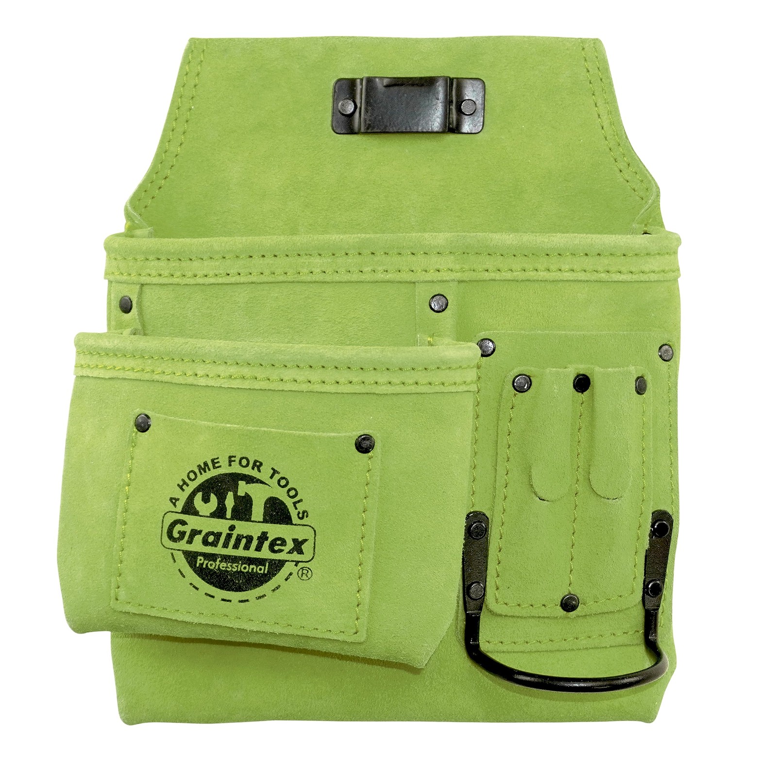 Graintex Left-Handed 5 Pocket Suede Leather Tool Pouch Lime Green SS2492