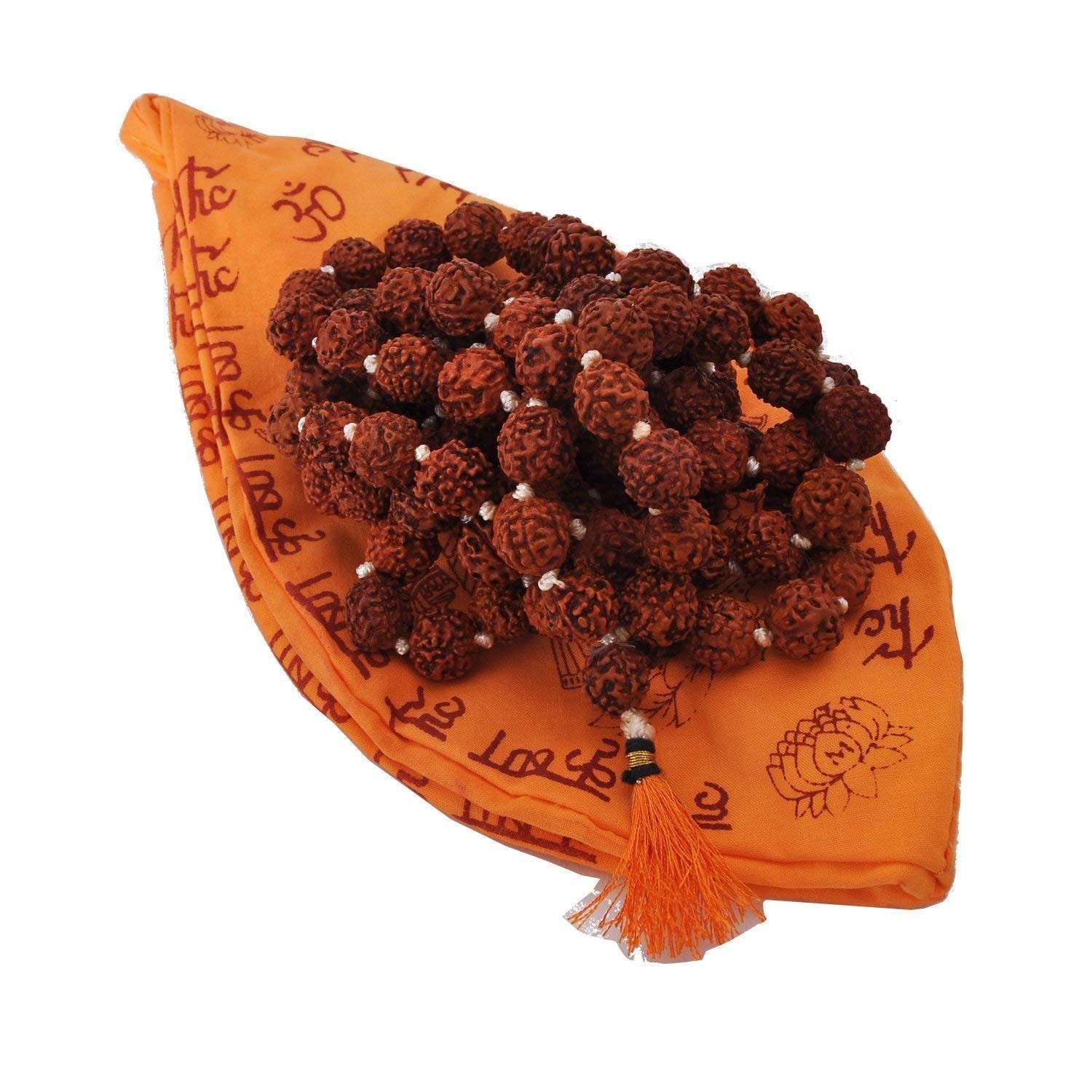 5 mukhi rudraksha Mala 108+1 Beads with Jap mala Bag, Gomukhi Bag (Pack of 1)