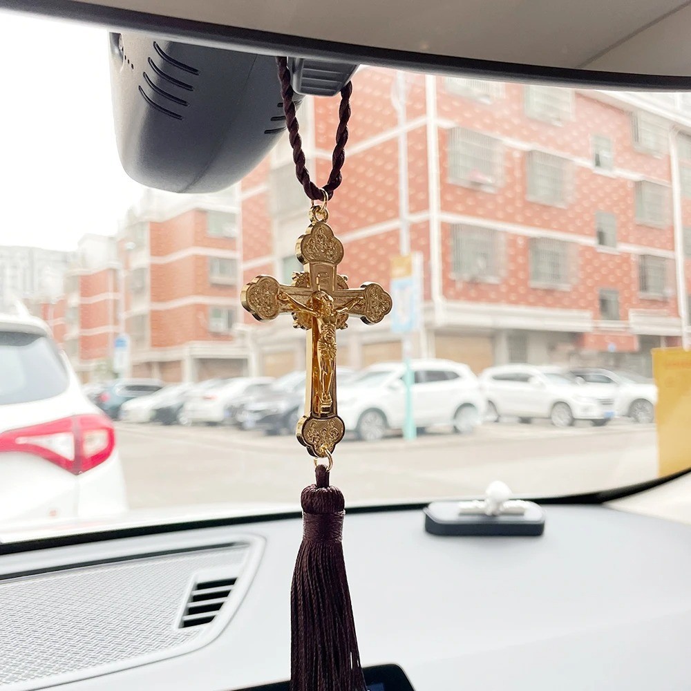 Orthodox Cross Jesus Car Pendant Christ Crucifix Religious Decor Church Gifts