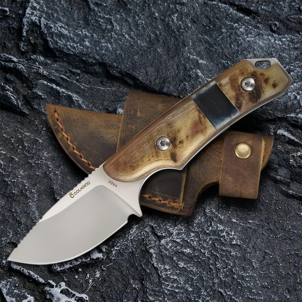 5.98″ Knife with Leather Sheath, Full Tang Compact Horizontal Carry Knife, Le…