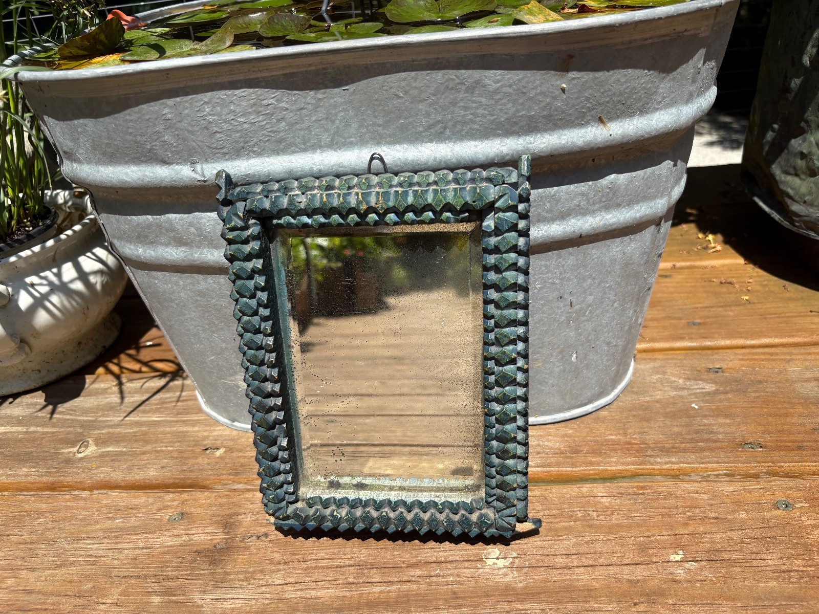 AAFA Antique Small Original Painted Polychromed Tramp Art Mirror c 1910