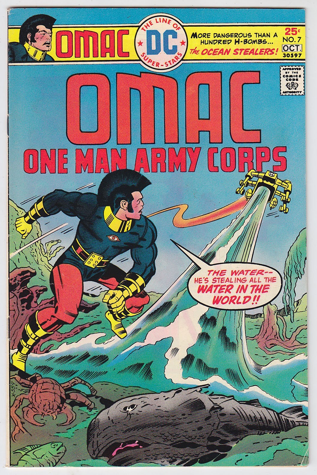 OMAC #7 1975 Jack Kirby Story & Art, The Ocean Stealers!! Doctor Skuba! VF 8.0