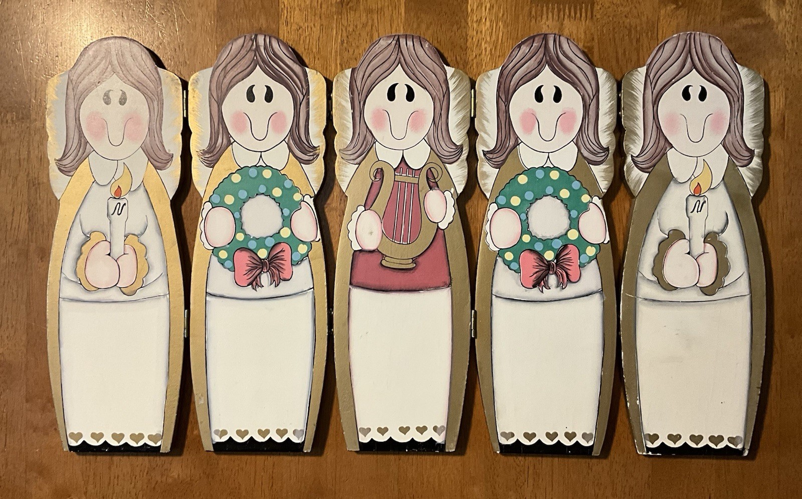 Vtg. Christmas Angels Wooden Mini Screen Holiday Folding 1995 ABC Dist. Folk Art