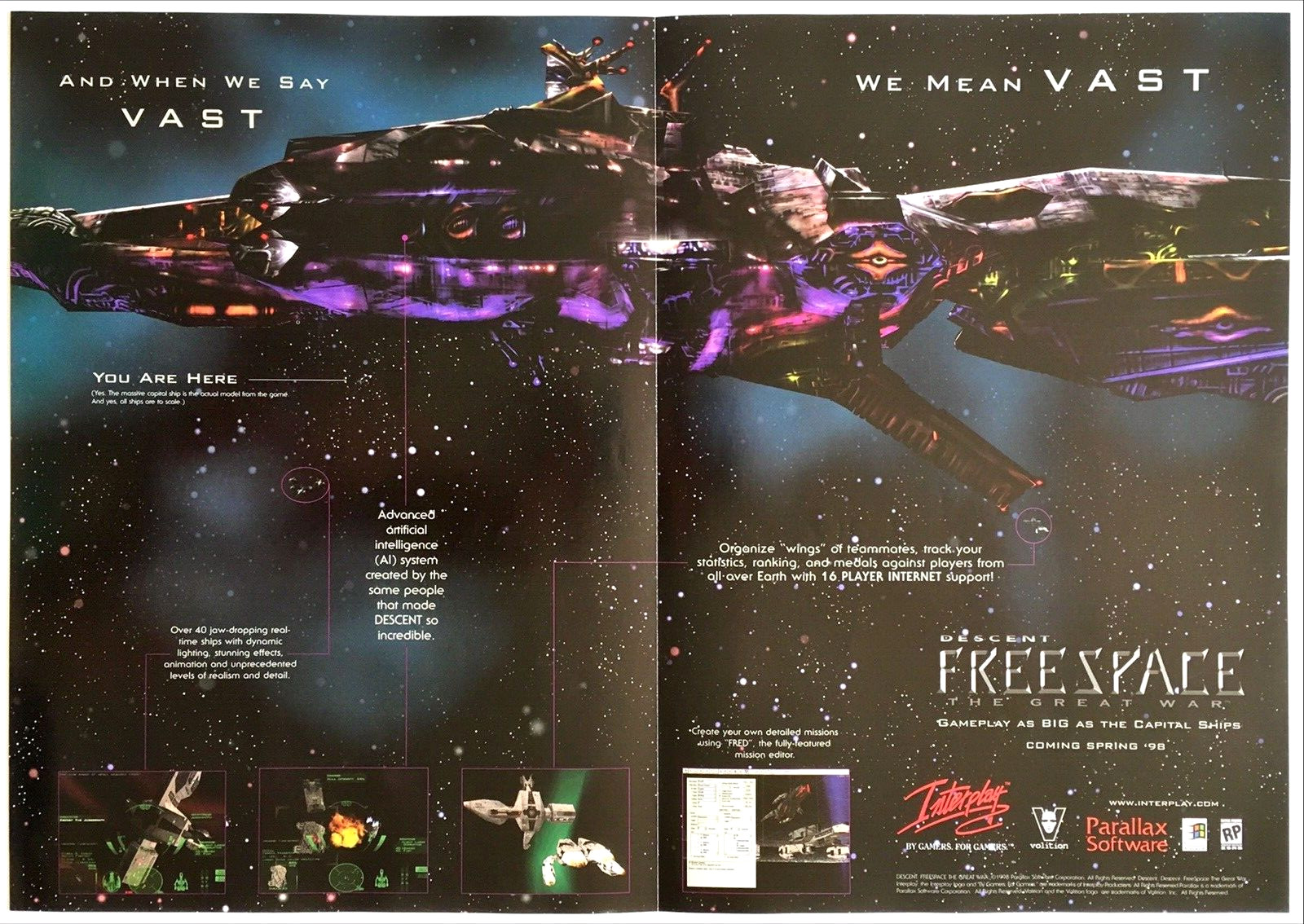 Vintage Fold-out Poster 1998 Descent Freespace PC Original Print Ad Promo Art