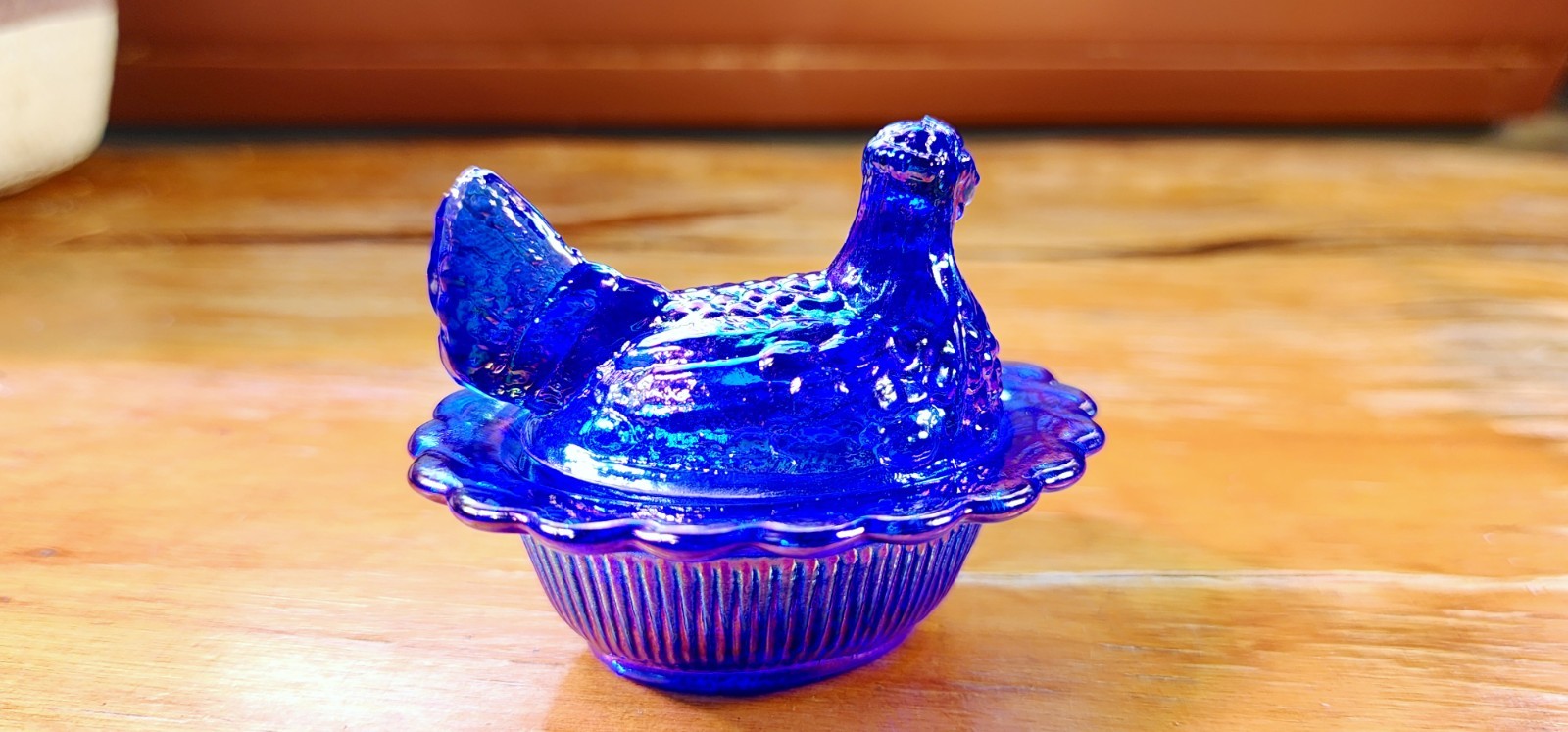 Chick Salt On Wide Mosser Cobalt Blue Carnival Chicken 2.75″d x 2.25″h