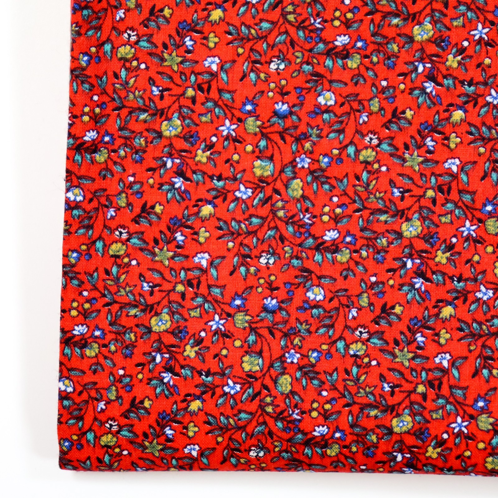 Cotton Quilting Fabric Tiny Floral Vines Red Blue BTHY Half Yard Leaves