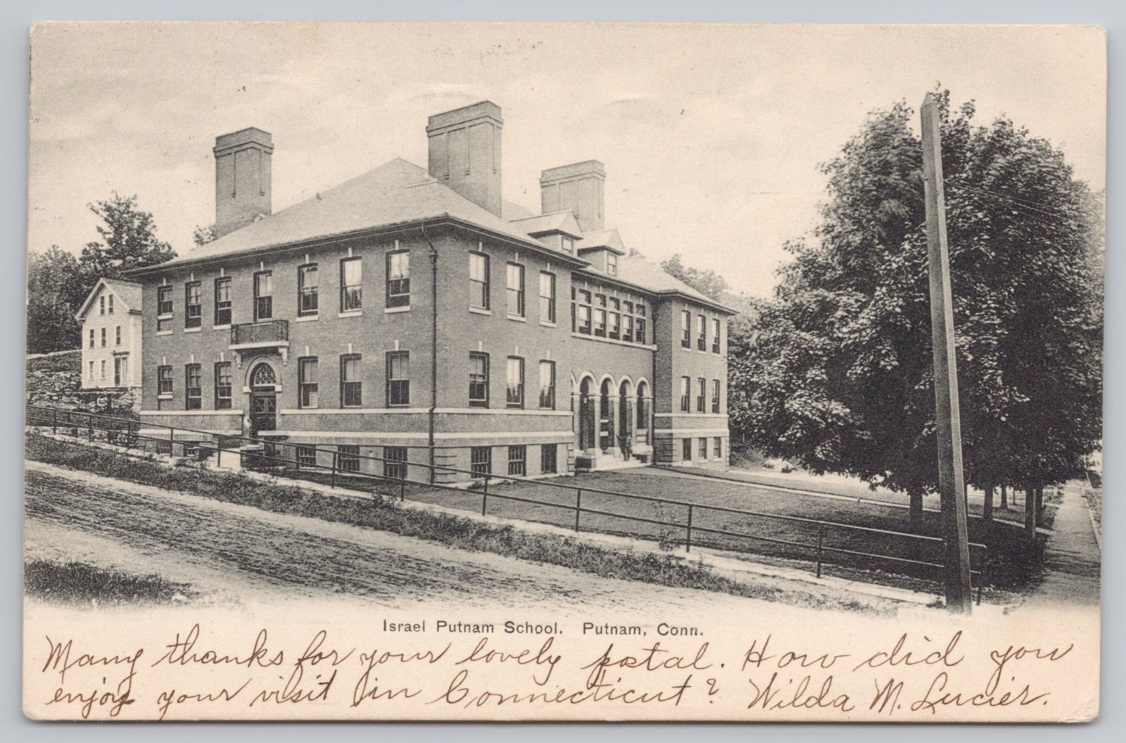 Putnam CT Israel Putnam School Building Undivided Back Postcard