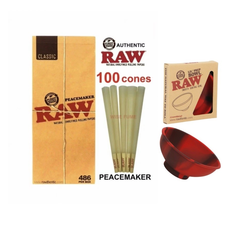 AUTHENTIC Raw Classic 98 special Size Pre Rolled Cone paper + Lil prep bowl