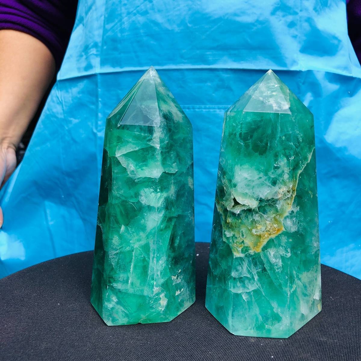2pc 4.88LB Natural Fluorite crystal Hexagonal point Column Healing Reiki 2712