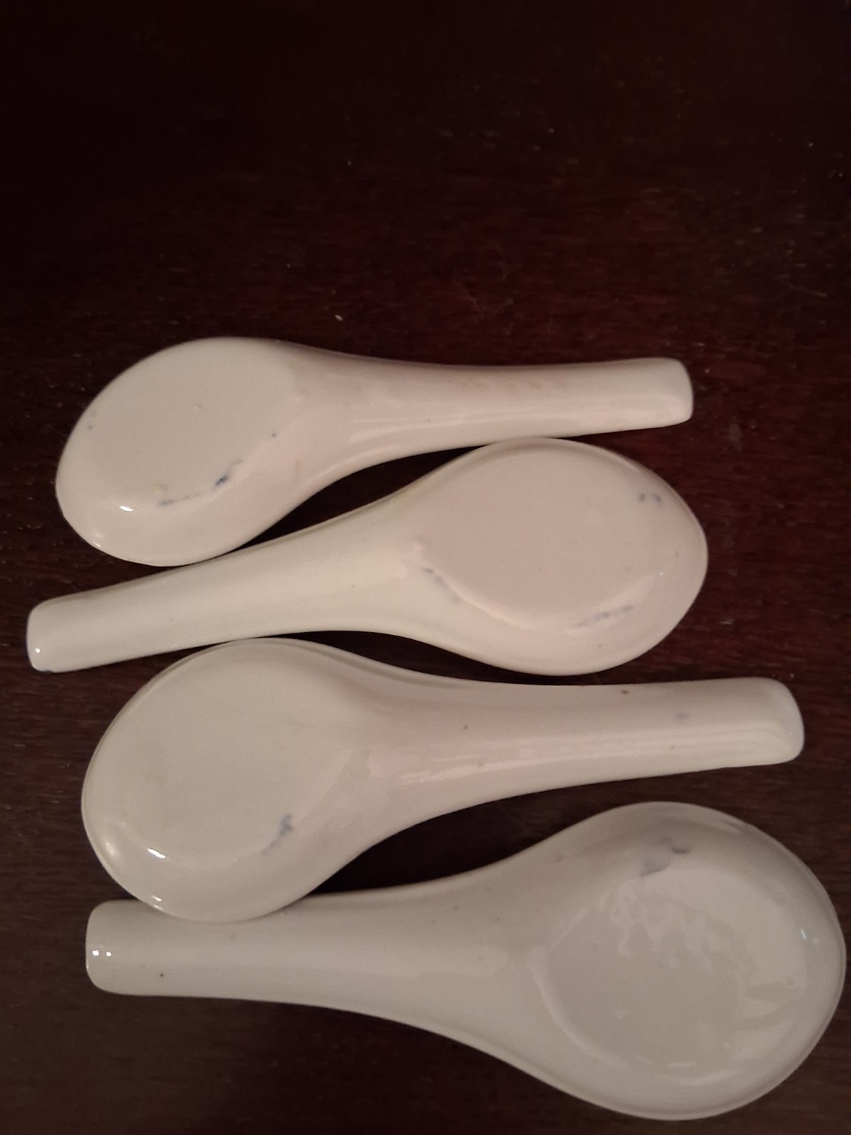 Chinese Soup Spoon White Porcelain With Blue Rim And Design Set Of 4