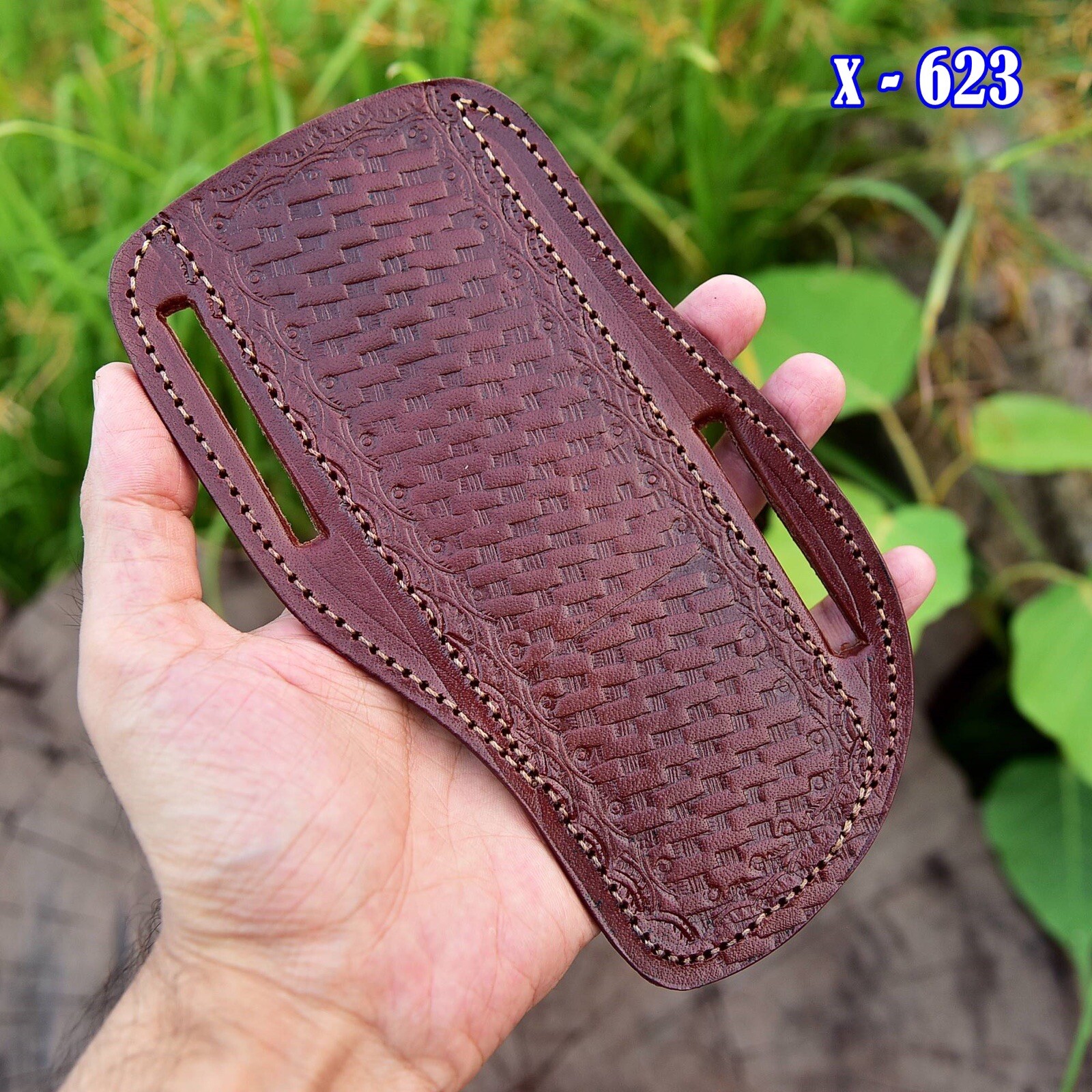 USA Hand Engraved Pancake Sheath Fixed Blade Knife Sheath Leather Pouch Holster