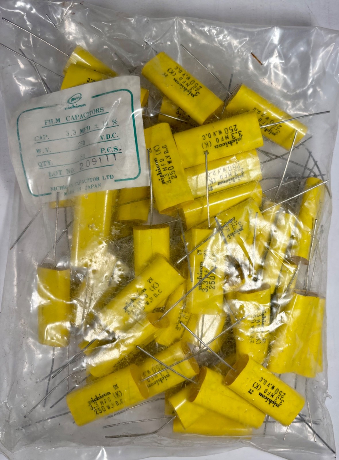 3.3uf 250 volt 10% Mylar Capacitor Lot of 50 Pcs