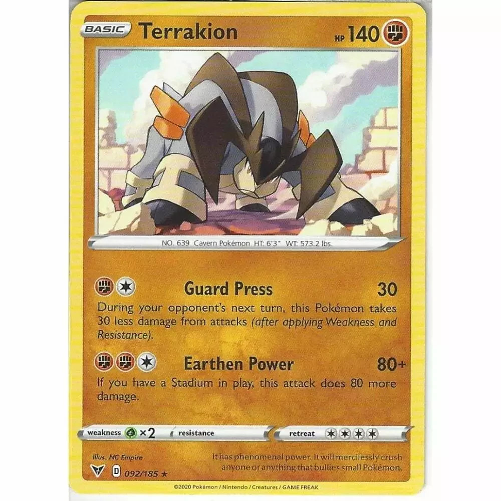 POKÉMON TCG – VIVID VOLTAGE – TERRAKION – UNCOMMON – 092/185