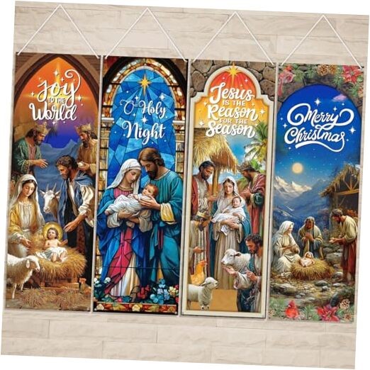 4 Christmas Banners with Scripture for Church – Religious Worship