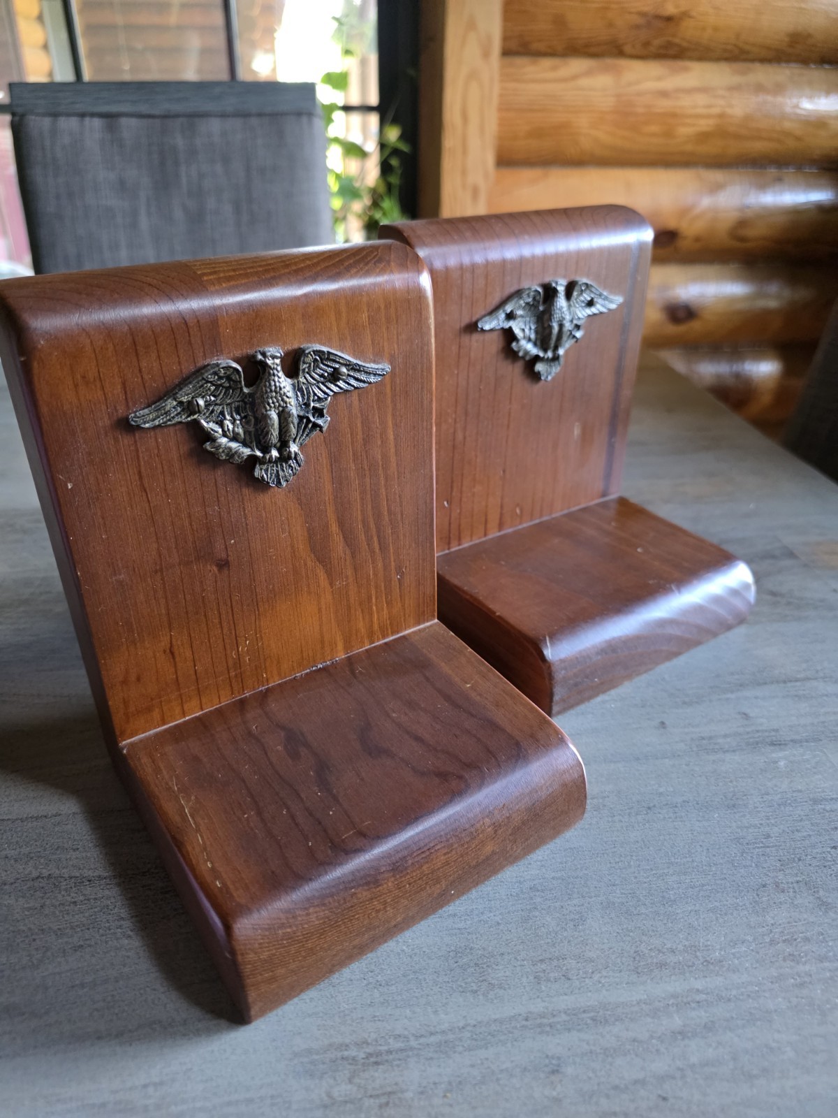 Vintage Wood Bookends Eagle Emblem Patriotic Federal Americana Pair
