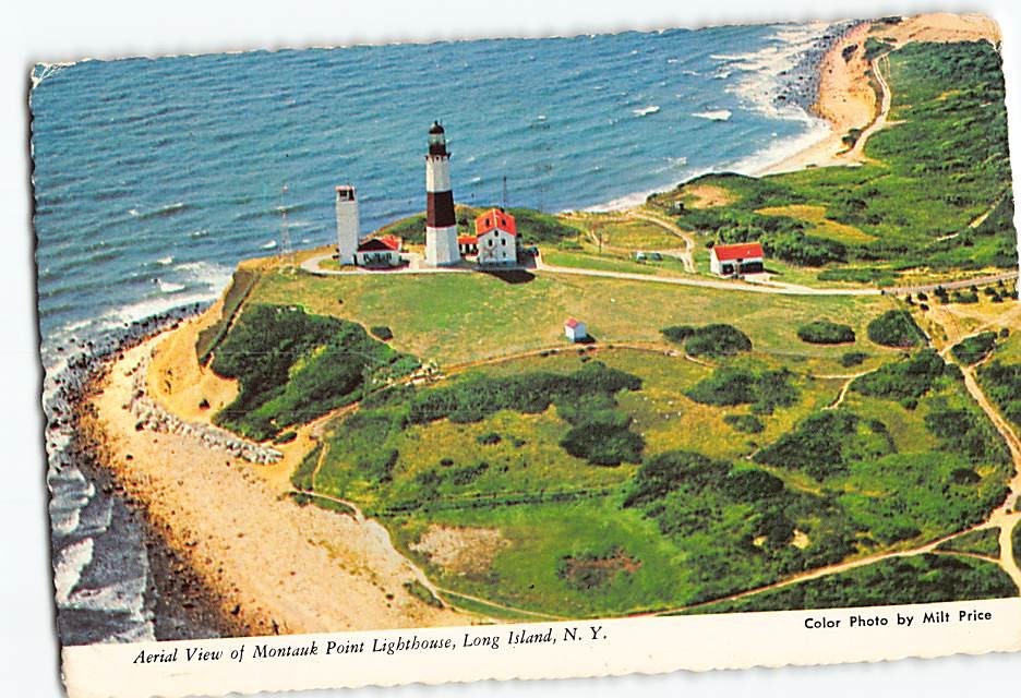 Postcard Aerial View of Montauk Point Lighthouse Long Island Montauk NY USA