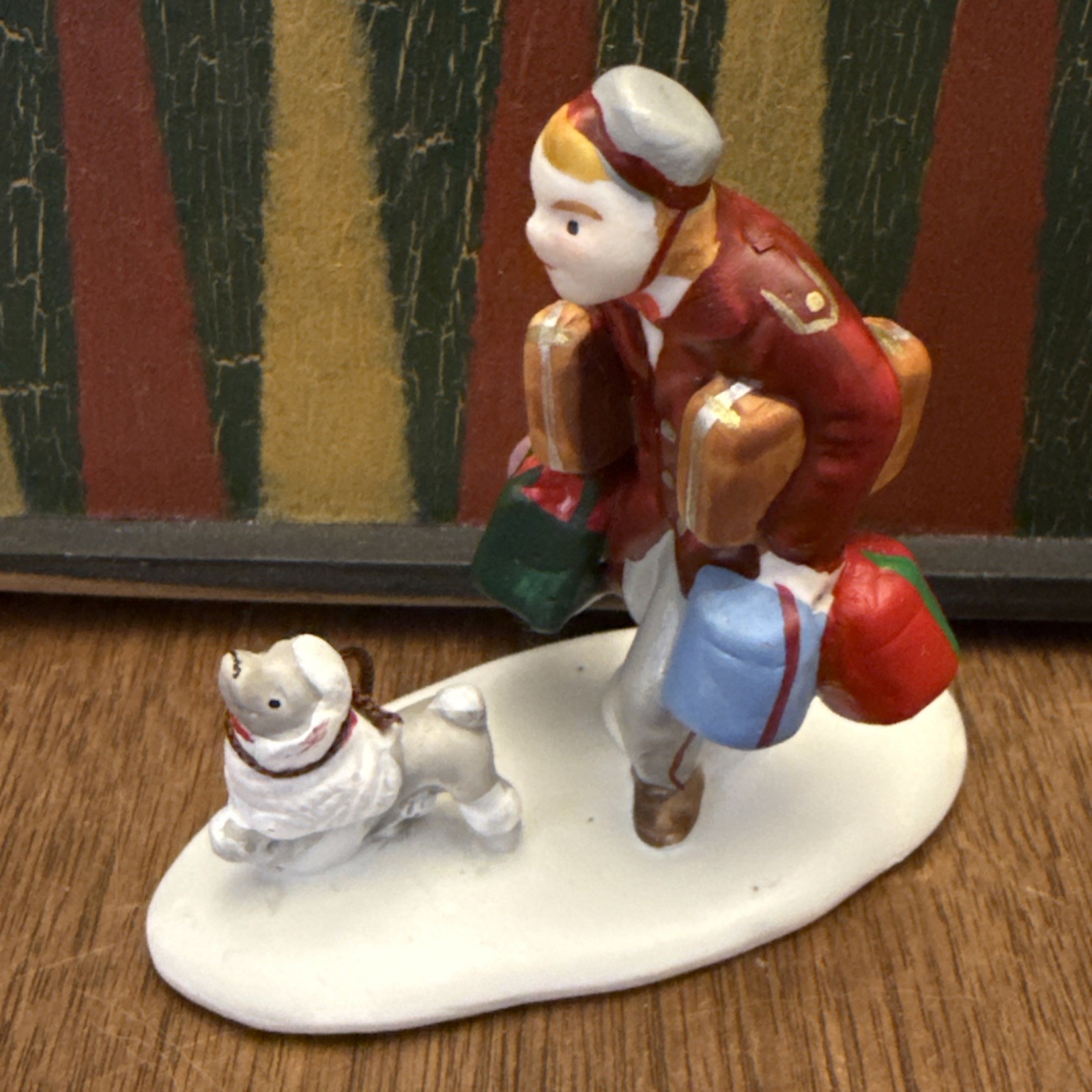 Lemax Bellhop Christmas Village Figure French Poodle Hotel Luggage Holiday Scene