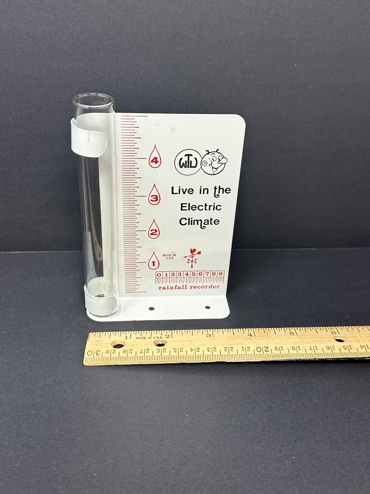 Vintage NOS West Texas Utilities Metal Glass Rain Gauge Recorder NEW Near Mint