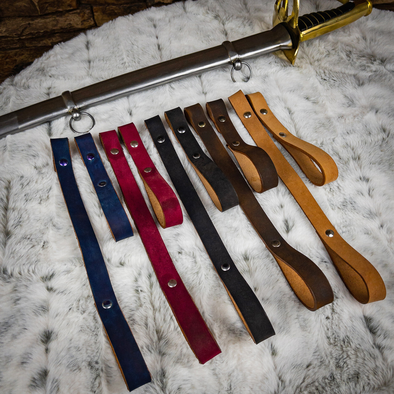 Decorated Calvary Saber Frog Belt Holder, 2 Piece Set Genuine Leather – 9 Colors