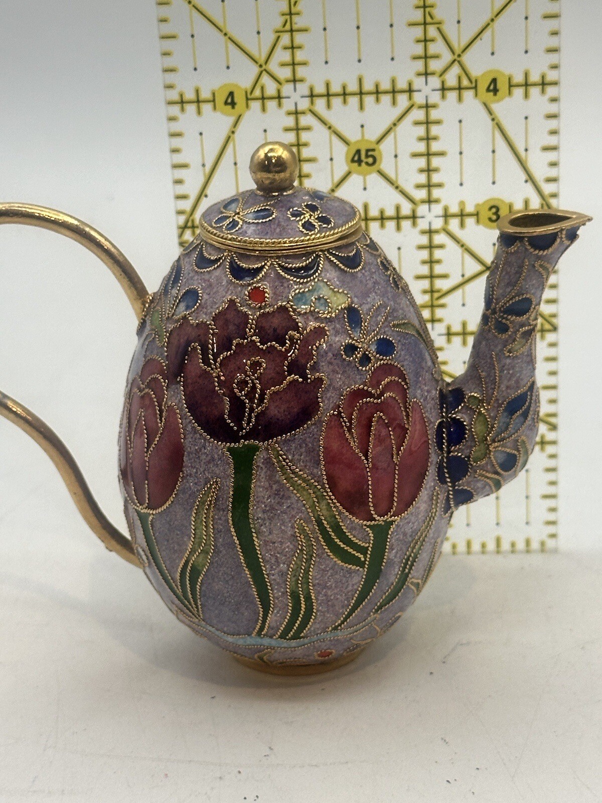 Cloisonné Tulip Teapot Miniature Figure