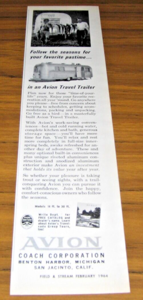 1964 Print Ad Avion Travel Trailers Benton Harbor,MI San Jacinto,CA
