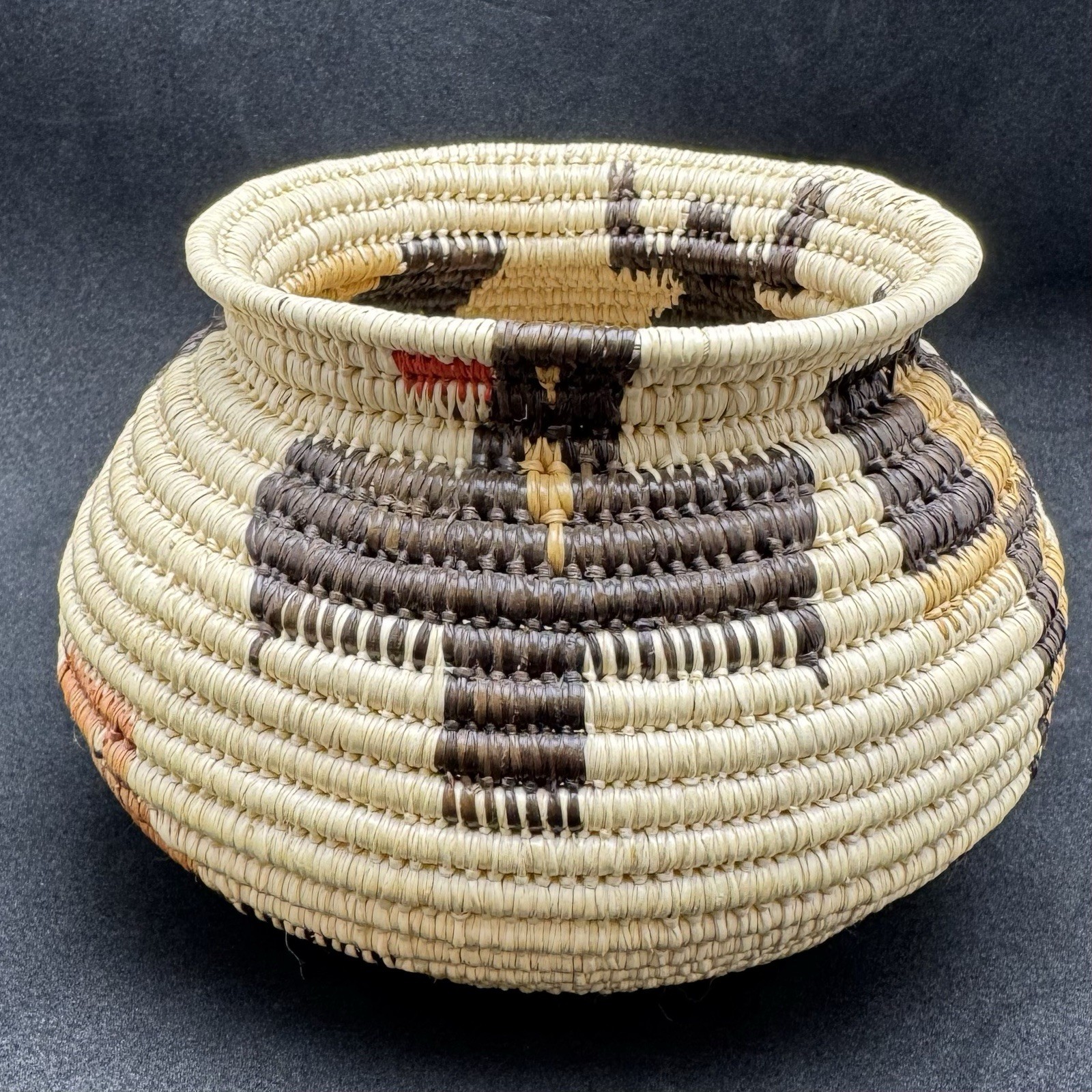 Handwoven Coiled Basket Bowl African Style Wire Core Decorative Basket 5.25”