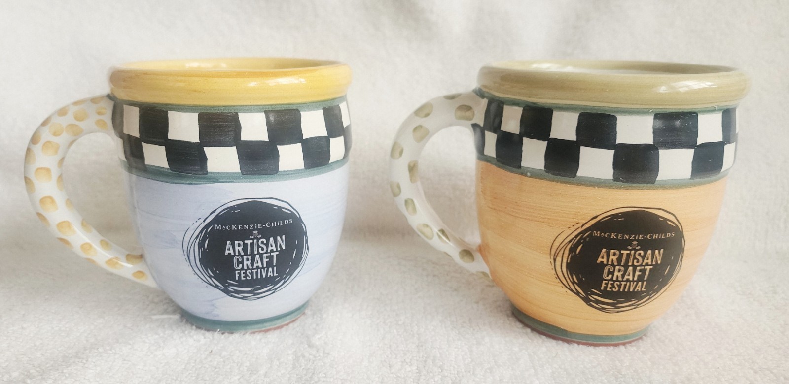 Mackenzie Childs Artisan Craft Festival 1 Lake & 1 Sunset Ceramic Mugs NEW!!