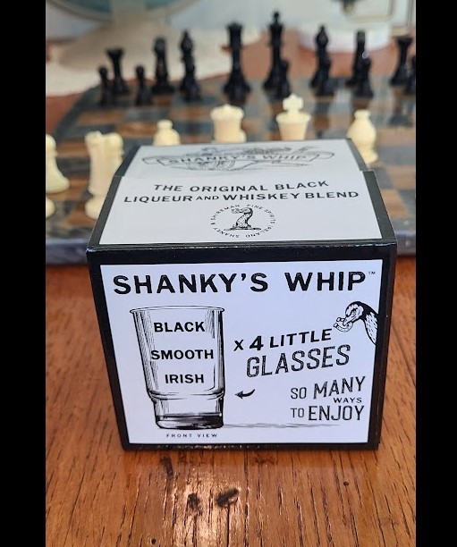 Shanky’s Whip Clear Shot Glasses embossed on each side – BRAND NEW – qty 4