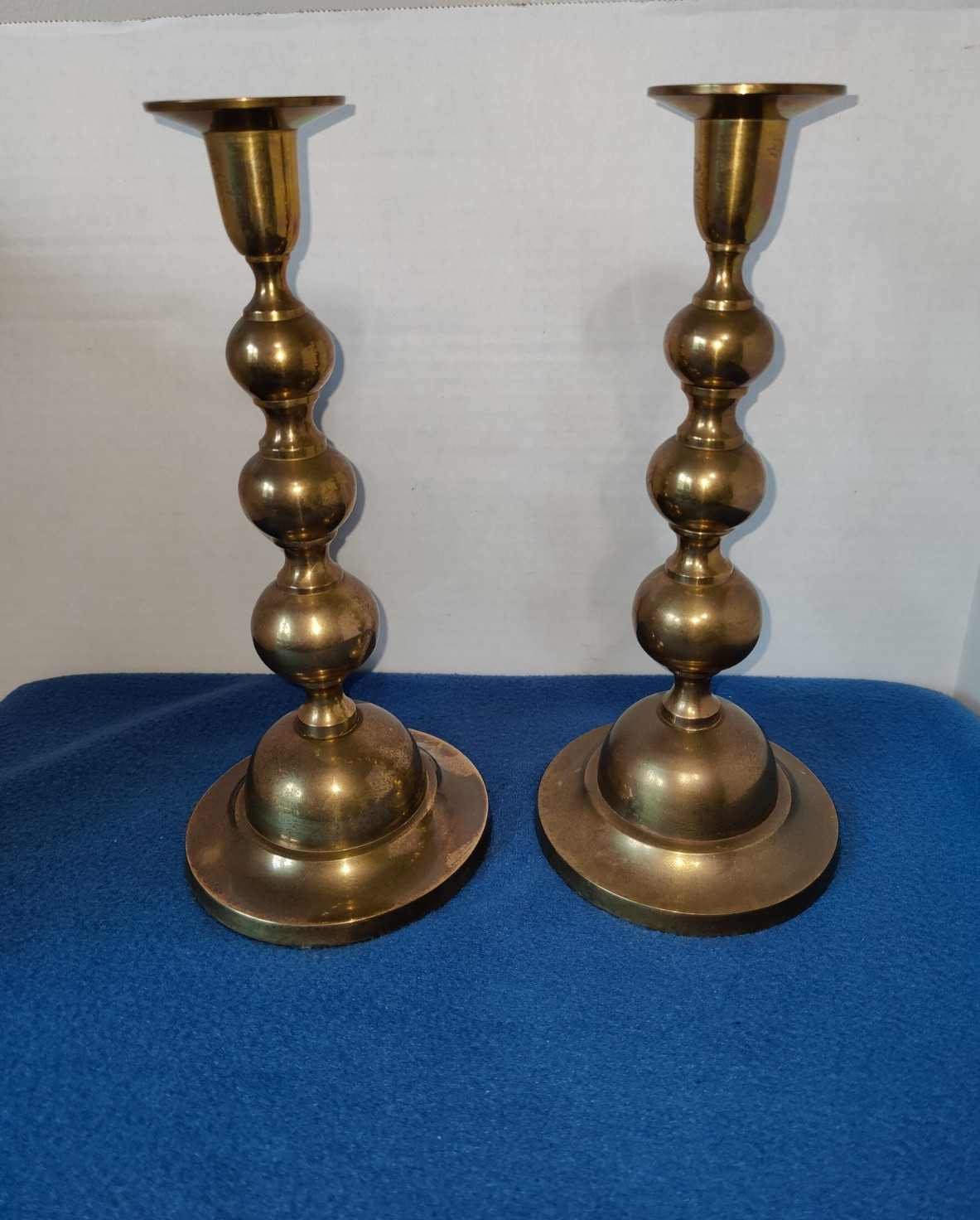 Vintage Brass Bubble Stick Candle Holders Solid Brass Made in India 10.75 inches
