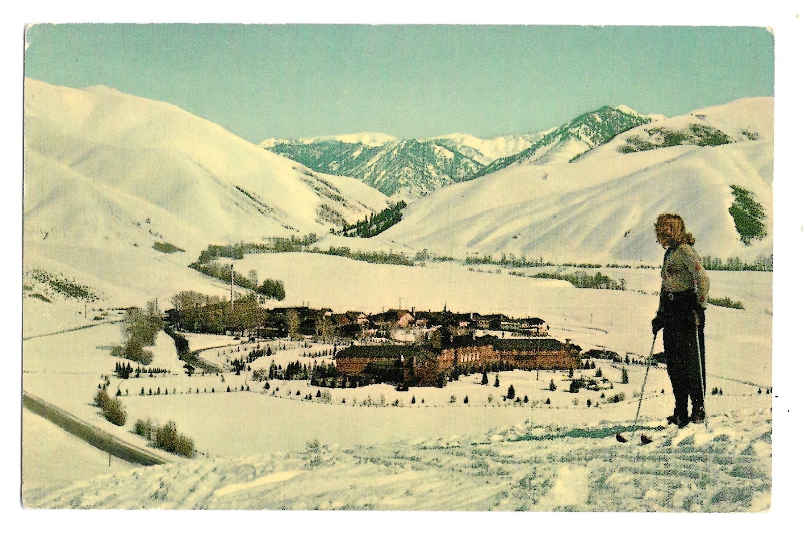 Postcard Sun Valley Idaho Lodge Seen From Penny Mountain World’s Best Skiing