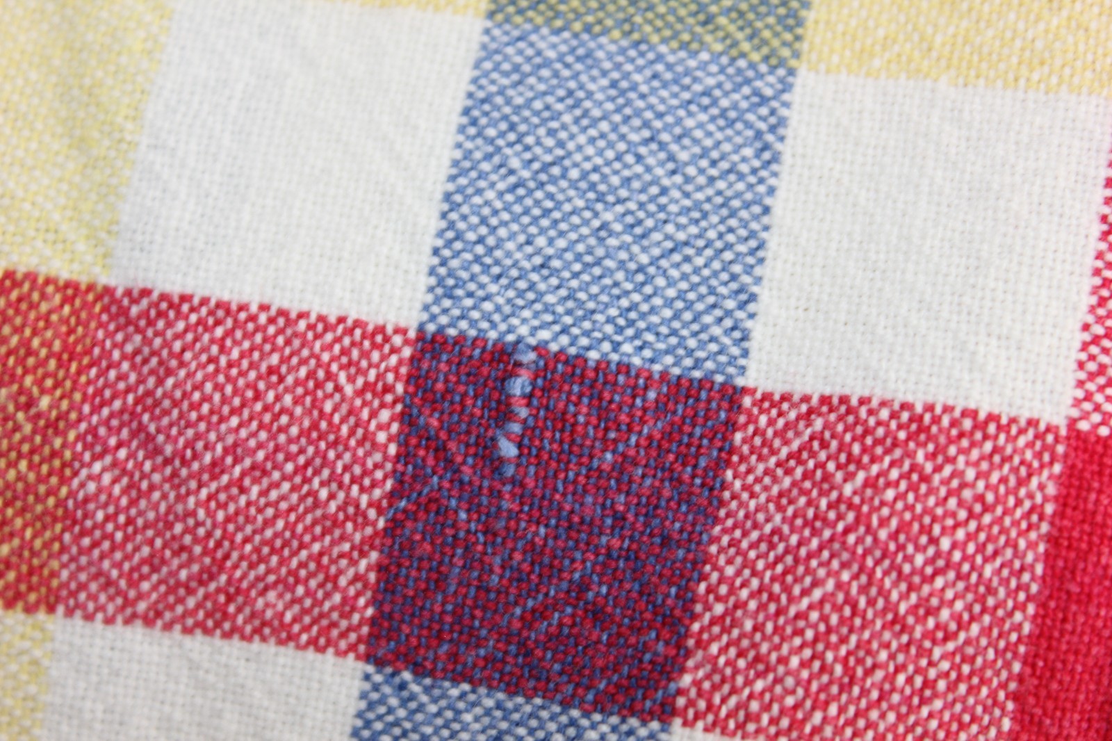 Vtg Primary Plaid Tablecloth 100% Cotton Oval Multicolored Checkered Grid 54×74
