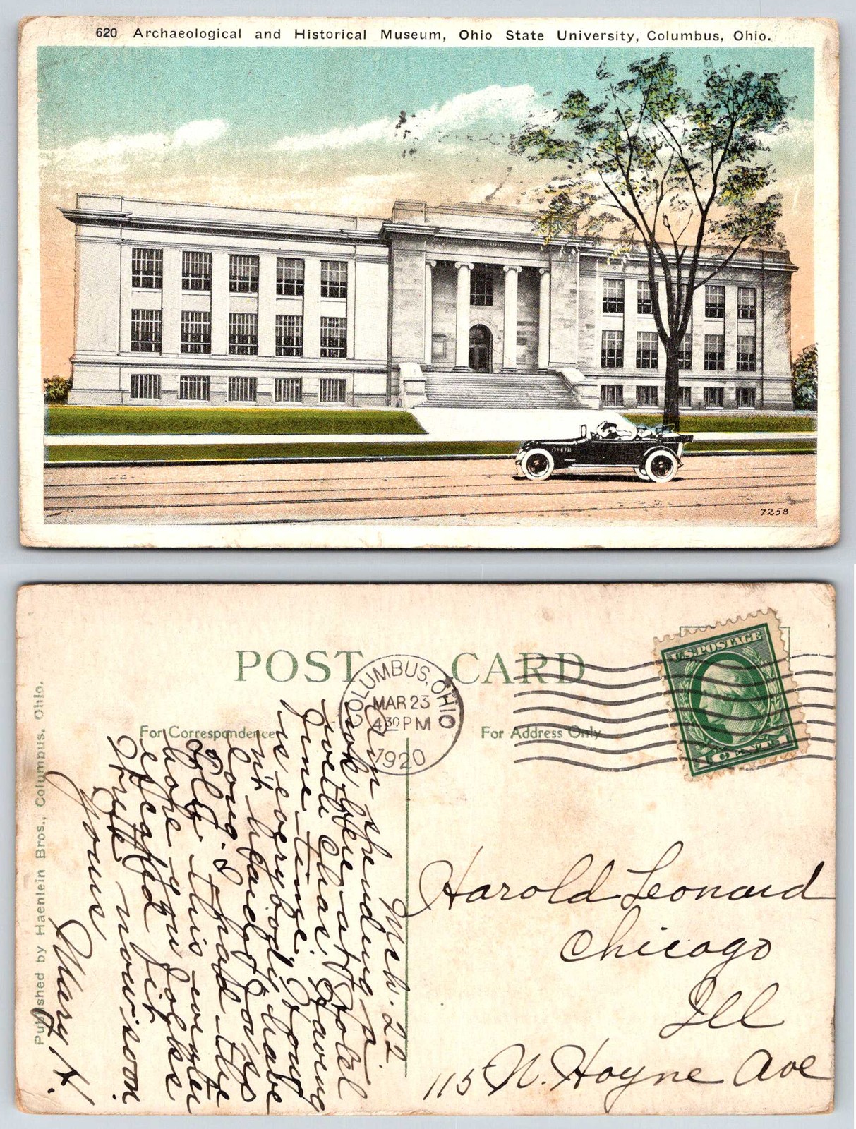 Columbus Ohio State University Archaeological & Historical Museum Postcard AE464