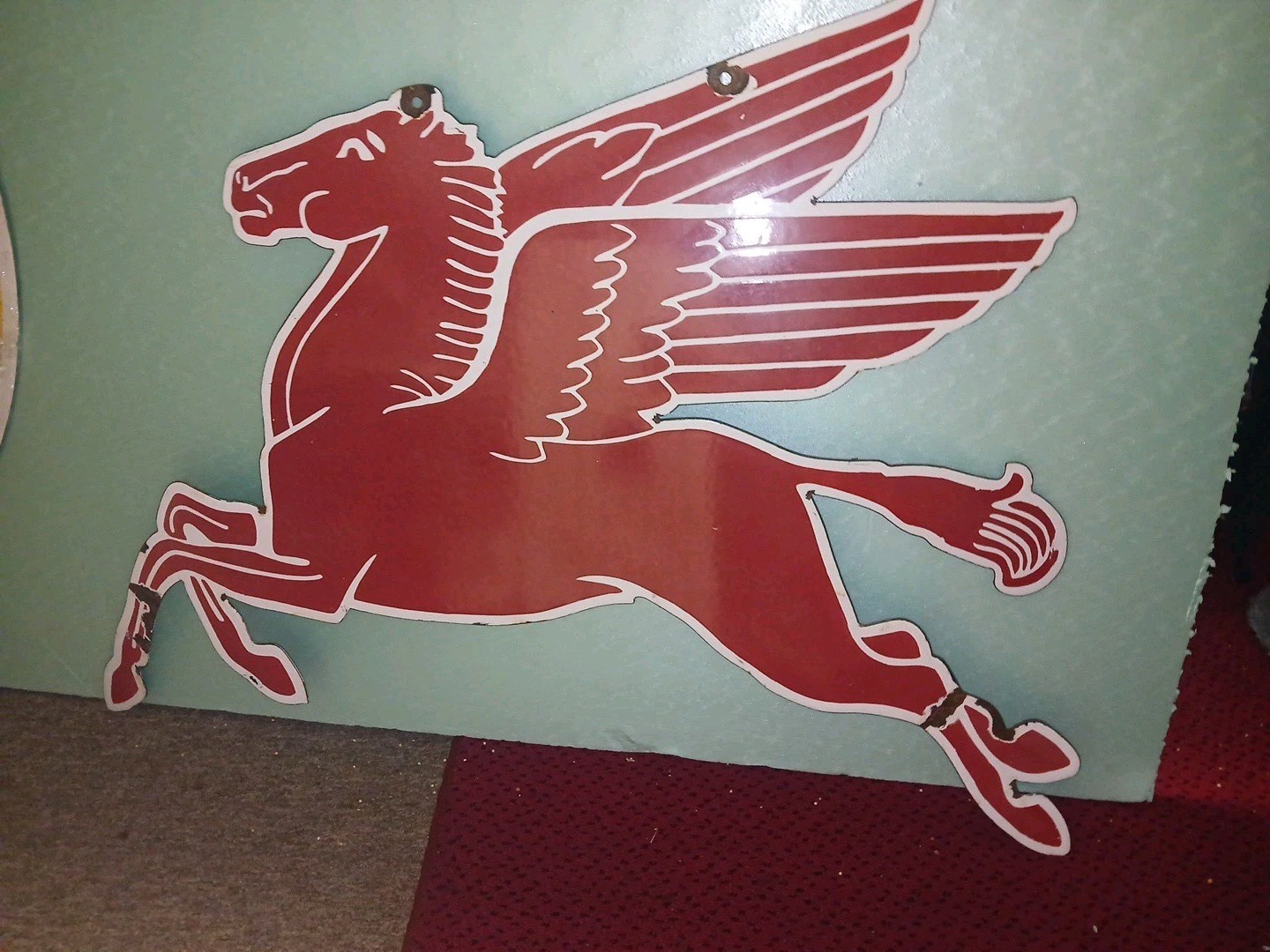 Vintage Large Mobil Mobilgas Pegasus Gas Oil Auto Service Station Porcelain Sign