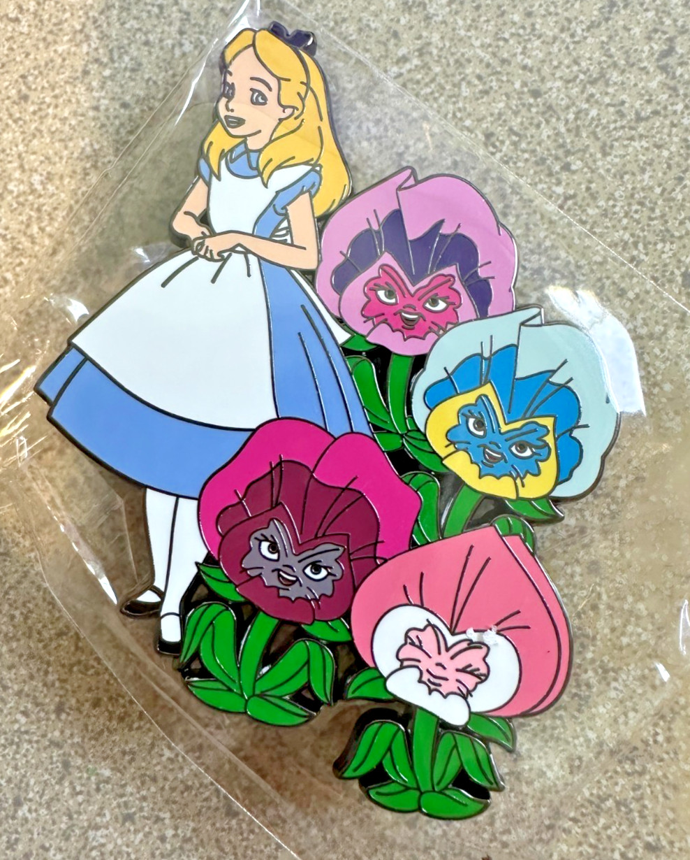 PIN ALICE IN WONDERLAND TALKING FLOWERS 3″ JUMBO FANTASY LITTLE GOLDEN BOOK NEW