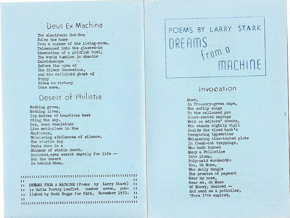 DREAMS FROM A MACHINE poems by Larry Stark 1953 Poetry Leaflet – E.C. Comics fan