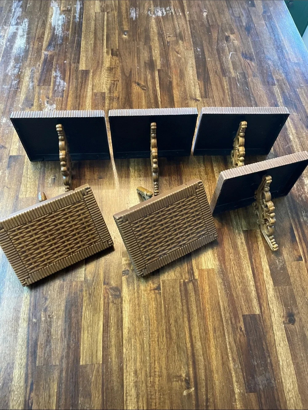 Vintage 1978 Syroco Homco Faux Wicker Brown Wall Shelves Set of 6 Made in USA