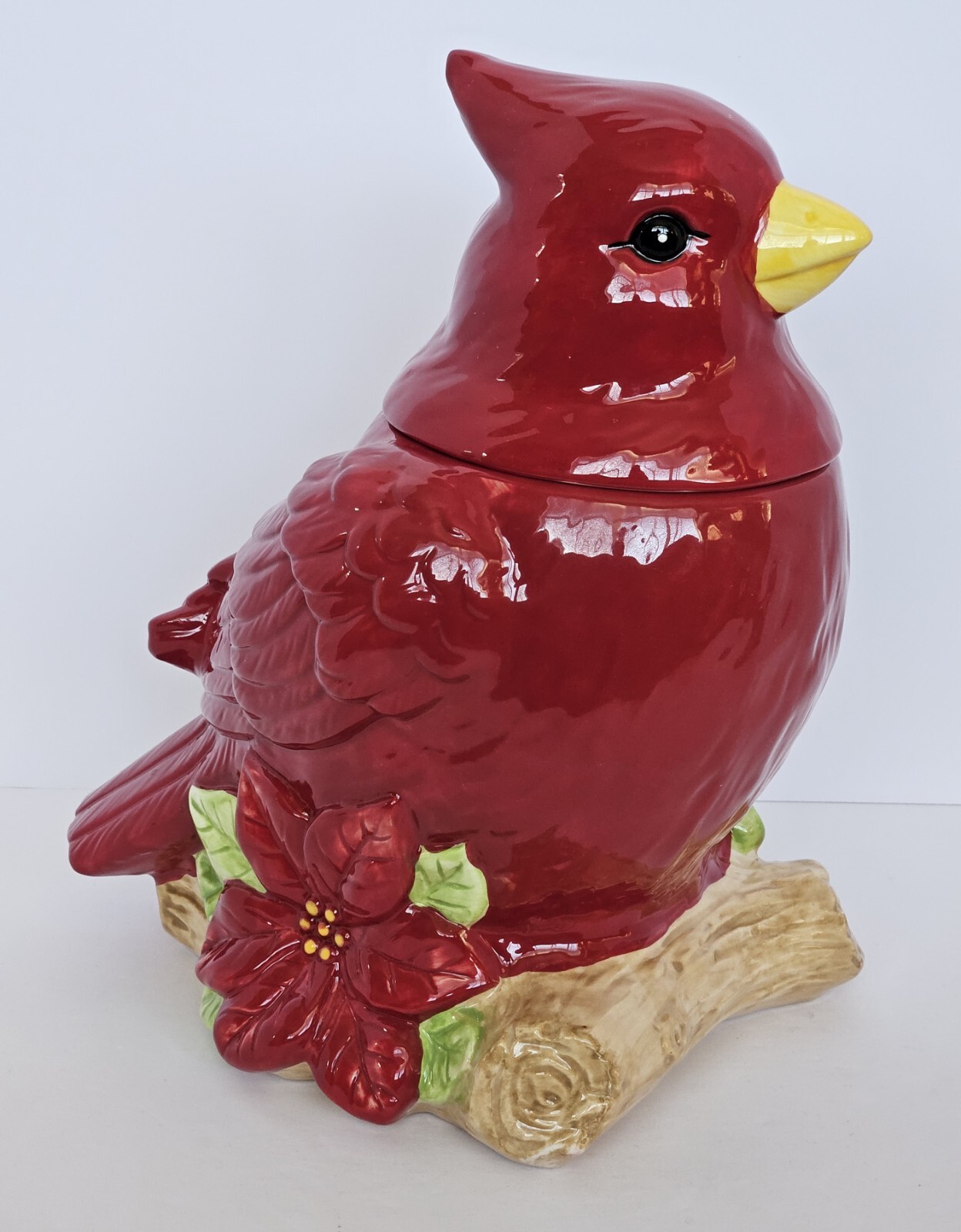 Red Cardinal Cookie Jar 11″ Bird Shaped Ceramic Home Accents Christmas Day