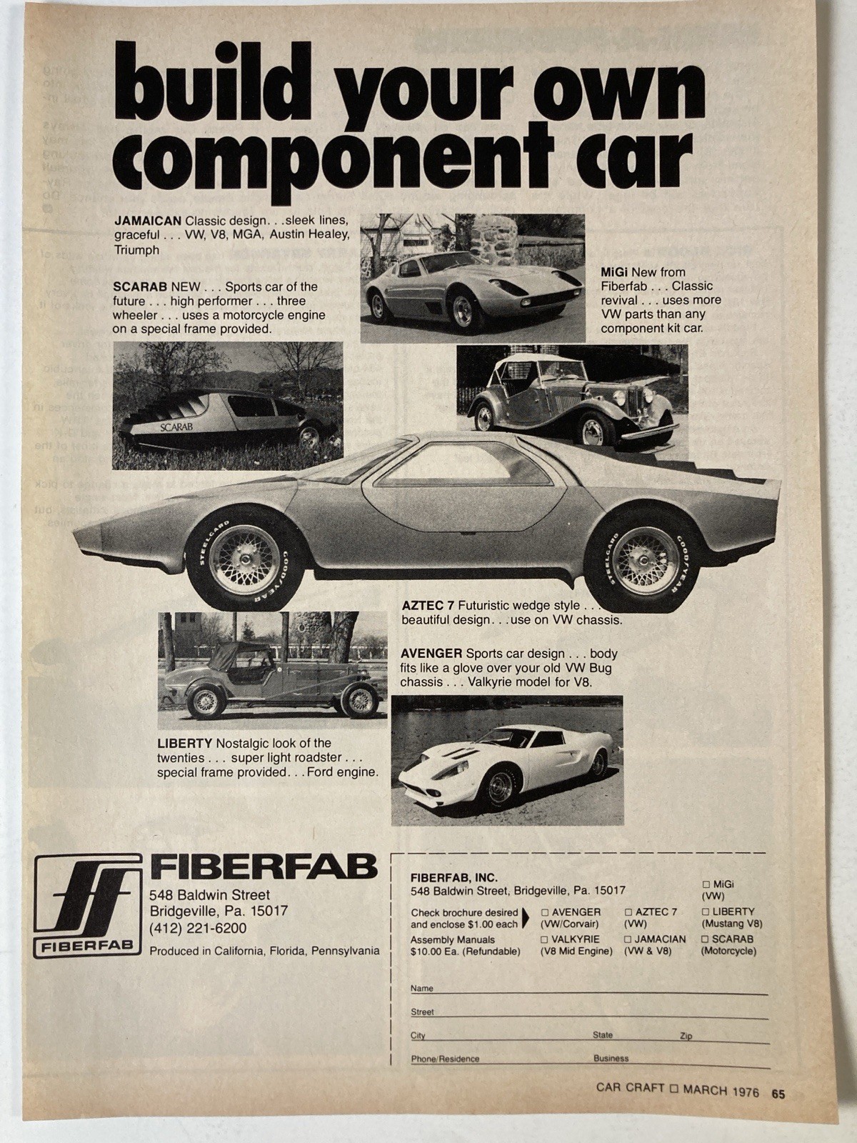 1976 Fiberfab Kit Car Print Ad Build Your Own Component Car