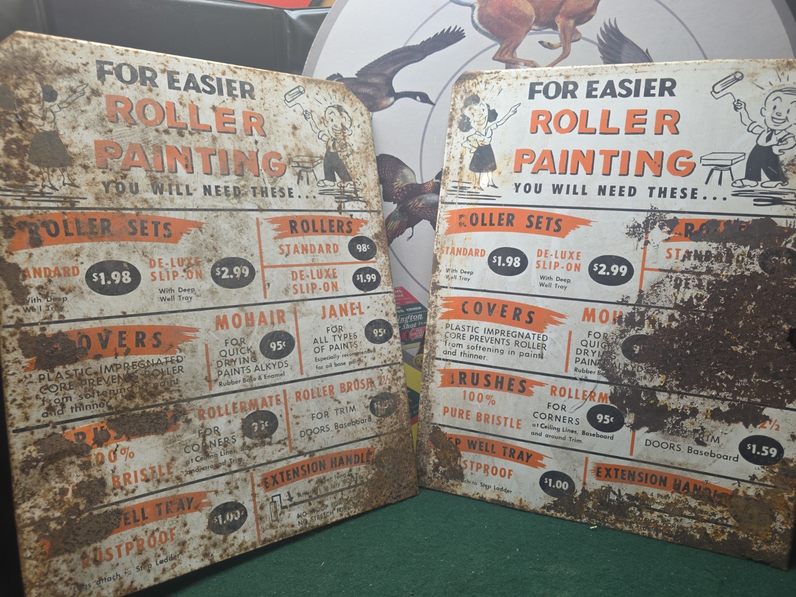 2) Antique Painting Rack Advertising Signs ” Roller Painting” Great Graphics