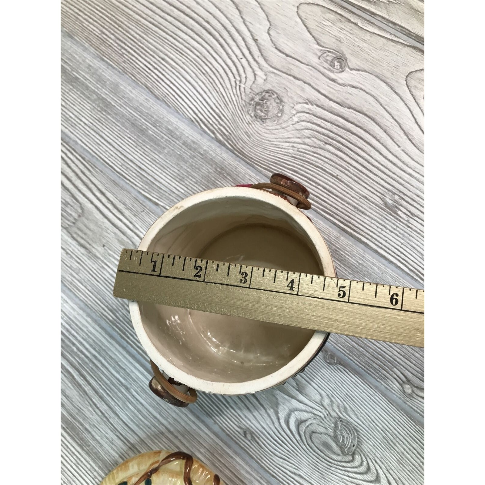 Vintage Japanese Ceramic Container Bamboo Handle Rustic Folk Art 6.5″